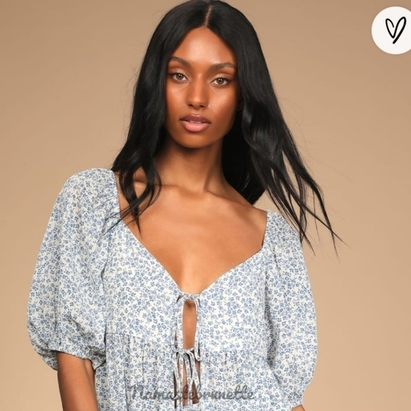 NWT Lulu's Blue Floral Puff Sleeve 2 Piece High Low Dress - Picture 3 of 12